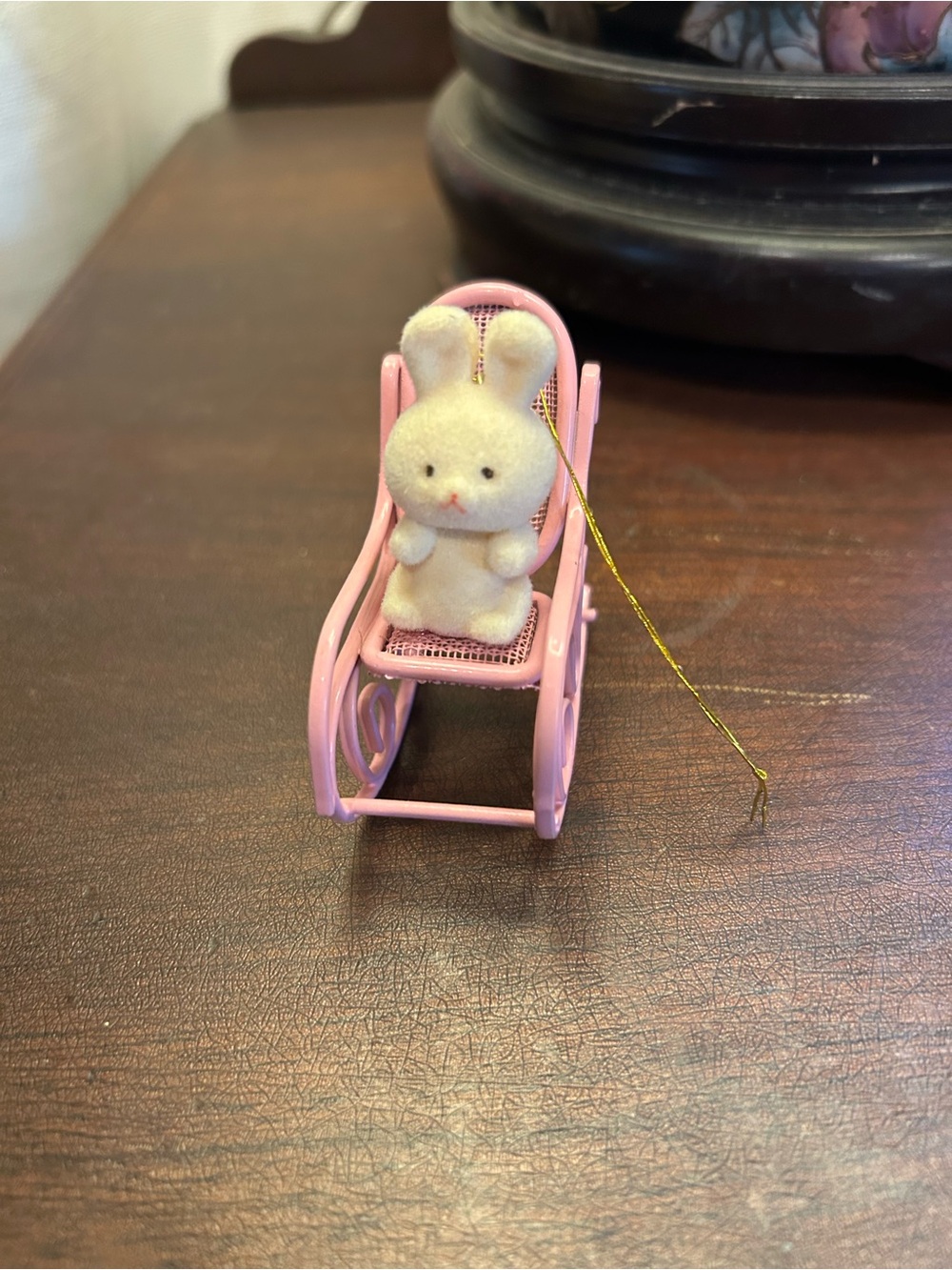 Pink Miniature Bunny in Pink Rocking chair from Avon bunny collection ornament